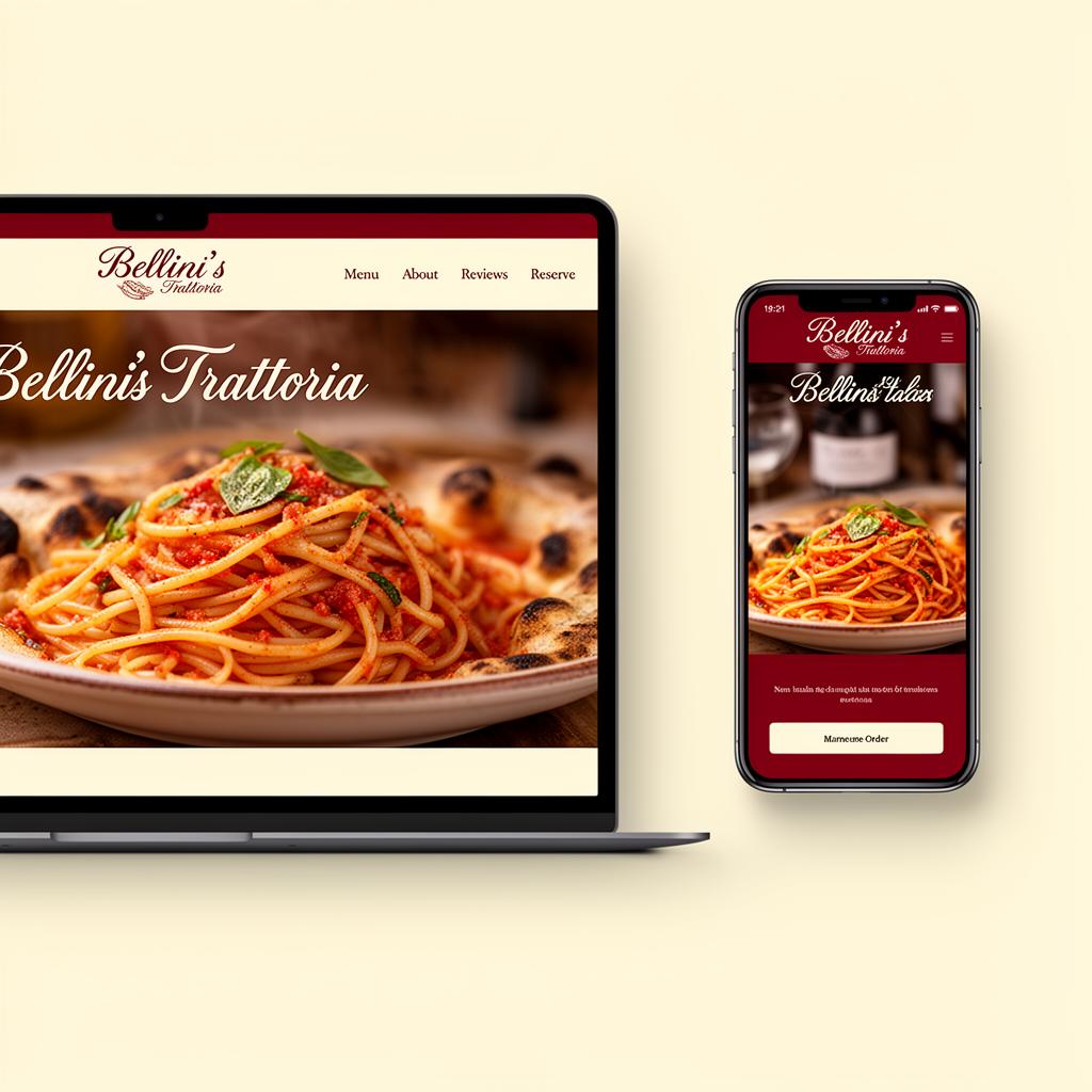 Bellini's Trattoria — matching website and app mockup