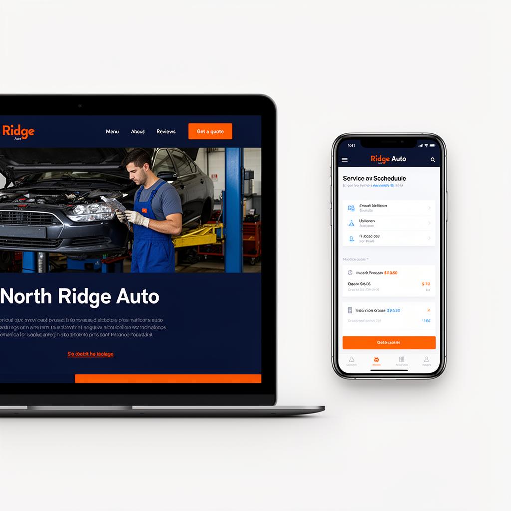 North Ridge Auto — matching website and app mockup
