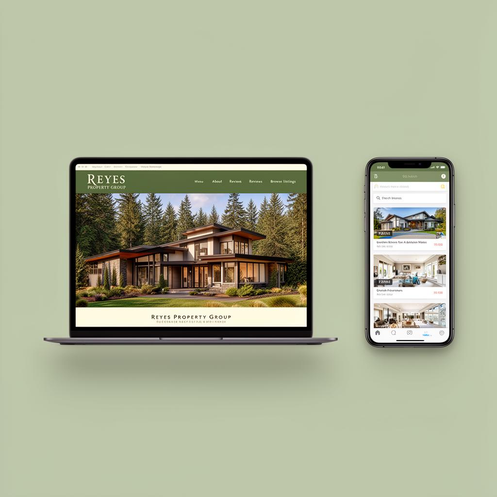 Reyes Property Group — matching website and app mockup
