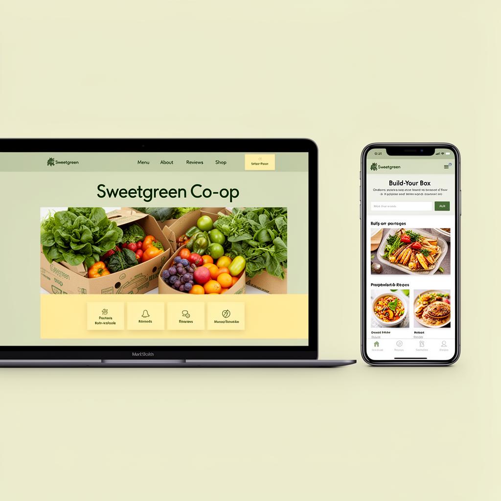 Sweetgreen Co-op — matching website and app mockup